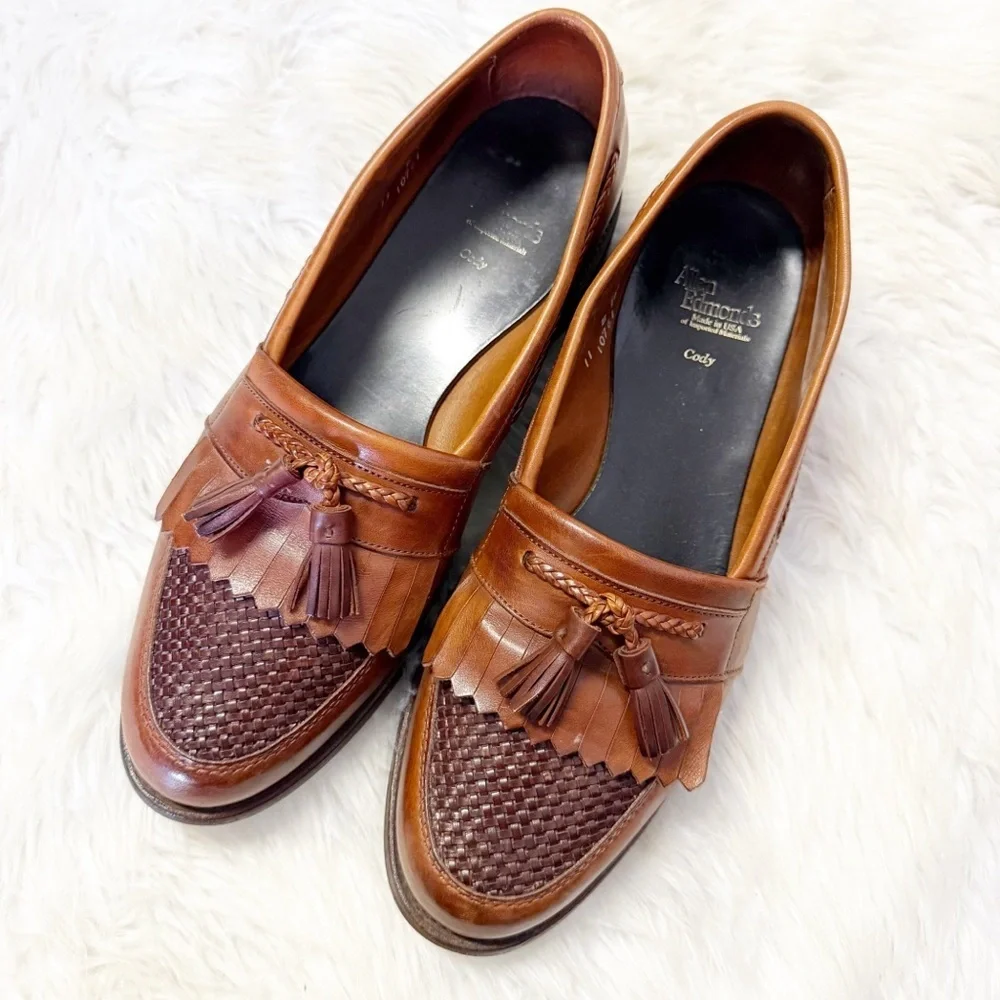 Allen Edmonds Cody Woven Tassel Loafers Brown Leather Men’s Size 11 D